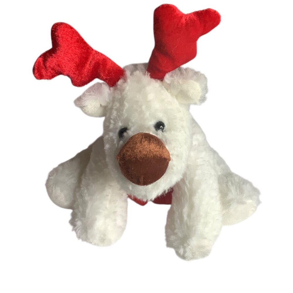 Walmart White Reindeer Plush Red Antlers &‎ Scarf Snowflake Detail 8” Christmas